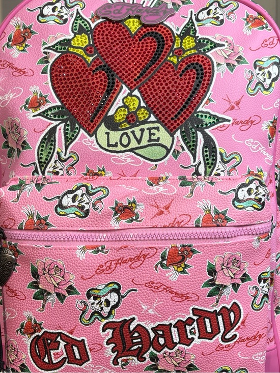 Ed Hardy Cleo Nova \'Love\' Heart Tattoo Pink Backpack Large NEW main image 6